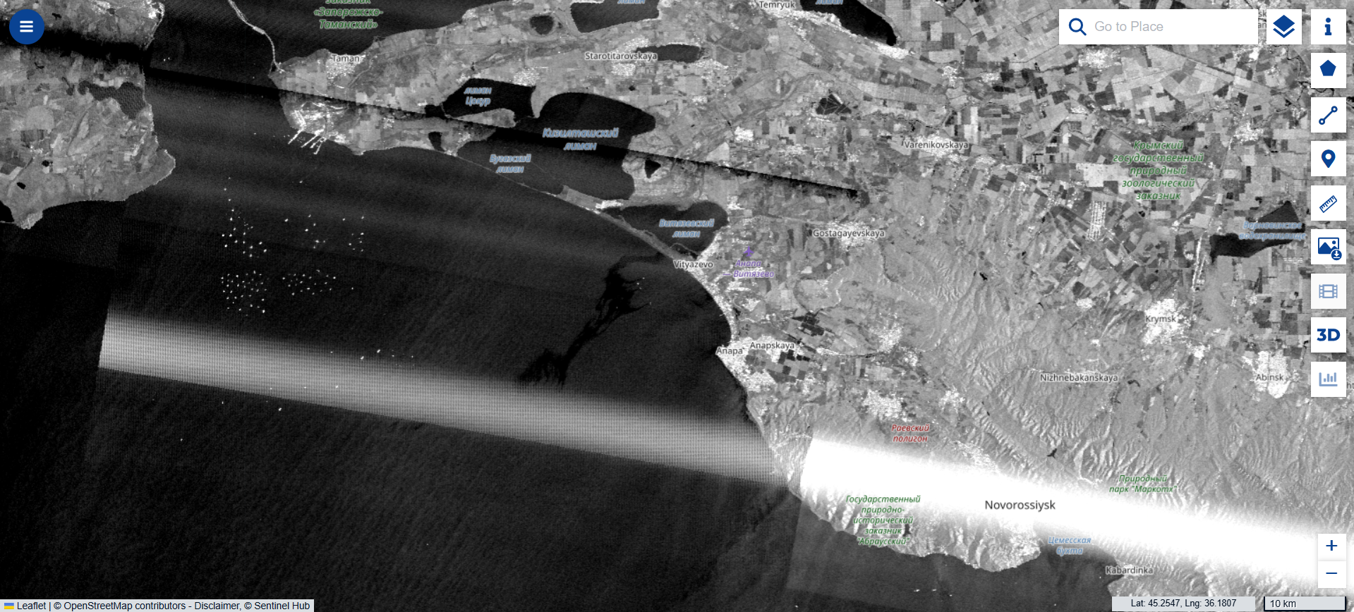 Нефтяное пятно в Черном море, 12 апреля 2026 / данные спутника Sentinel-1